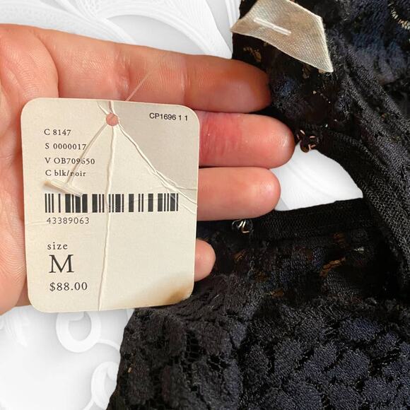 Intimately by Free People NWT Black Lace Cutout Corset Mock Neck Mini Dress M - Picture 11 of 13